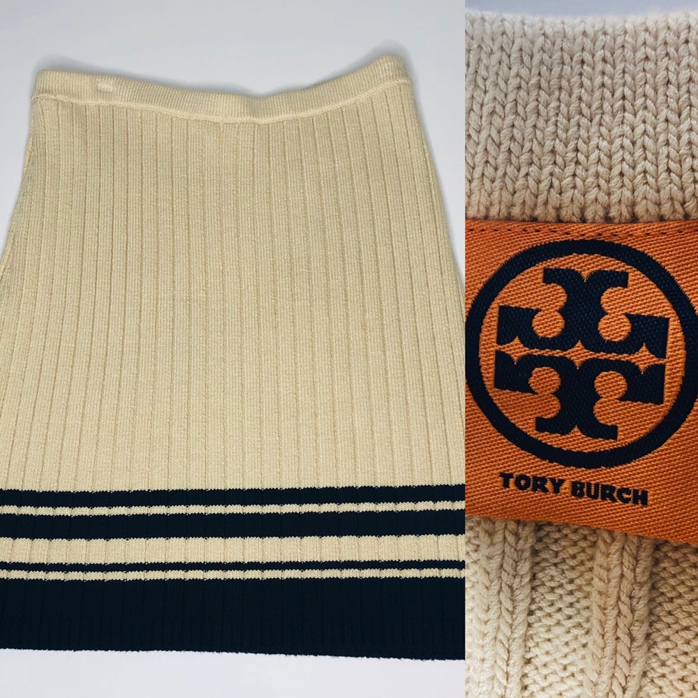Tory Burch Ribbed Sweater Skirt cream/navy medium - Picture 2 of 9